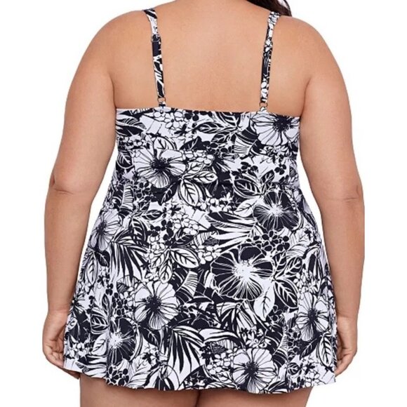 Swim Solutions Floral-Print Flyaway Swim Dress Size 24W Black *IN STORES NOW* - Picture 3 of 11
